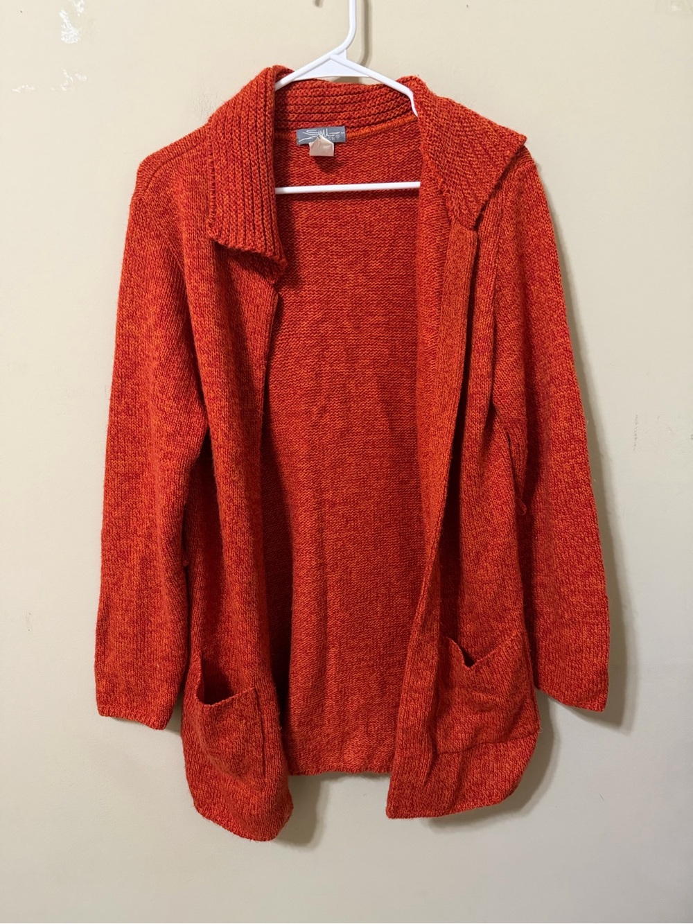 SML Design vintage Cozy Open-Front Orange Women's Sweater handcrafted feel euc S
